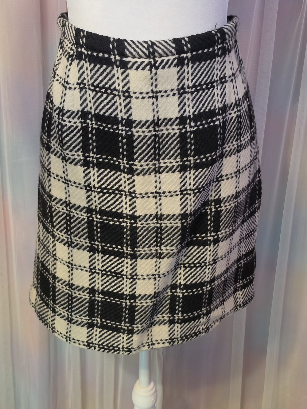 DKNYC Black Cream Geometric Plaid Wool Mini Skirt Size 14